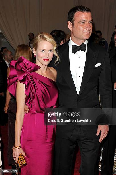Actress Naomi Watts and actor Liev Schreiber attend the Costume Institute Gala Benefit to celebrate the opening of the "American Woman: Fashioning a...