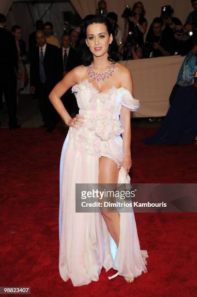 Singer Katy Perry attends the Costume Institute Gala Benefit to celebrate the opening of the "American Woman: Fashioning a National Identity"...