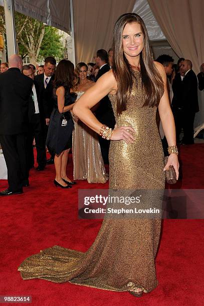 Actress Brooke Shields attends the Costume Institute Gala Benefit to celebrate the opening of the "American Woman: Fashioning a National Identity"...