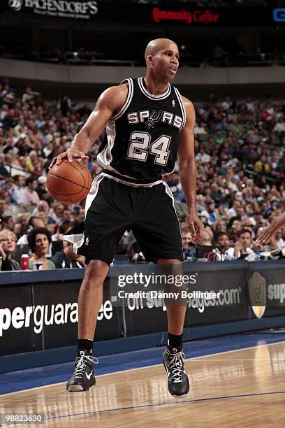 Richard Jefferson of the San Antonio Spurs looks to make a move during the game against the Dallas Mavericks at American Airlines Center on April 14,...