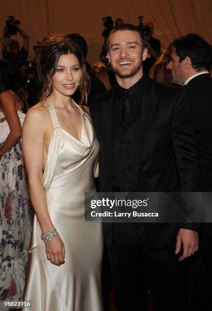 Actress Jessica Biel and musician Justin Timberlake attend the Costume Institute Gala Benefit to celebrate the opening of the "American Woman:...