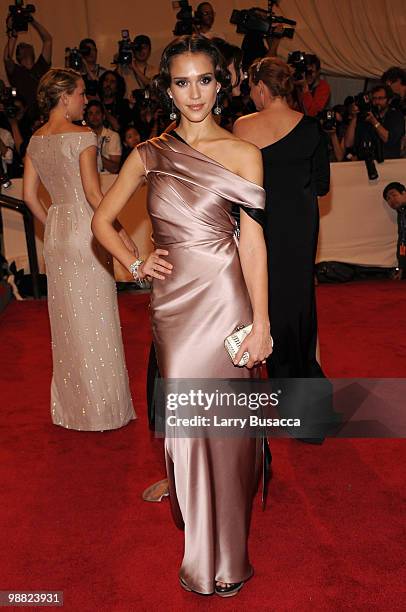 Actress Jessica Alba attends the Costume Institute Gala Benefit to celebrate the opening of the "American Woman: Fashioning a National Identity"...