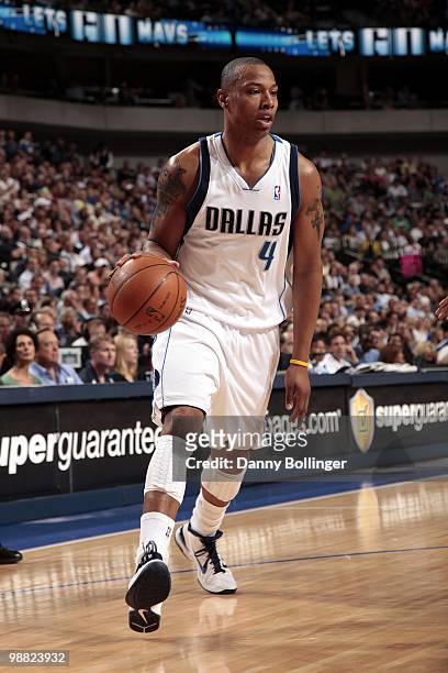 Caron Butler of the Dallas Mavericks looks to make a move during the game against the San Antonio Spurs at American Airlines Center on April 14, 2010...
