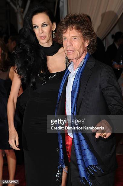 Mick Jagger and L'Wren Scott attend the Costume Institute Gala Benefit to celebrate the opening of the "American Woman: Fashioning a National...