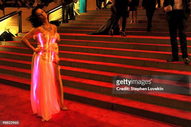 Singer Katy Perry attends the Costume Institute Gala Benefit to celebrate the opening of the "American Woman: Fashioning a National Identity"...