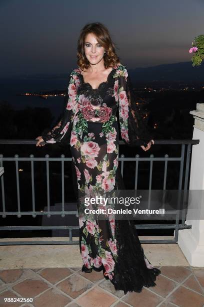 Claudia Gerini attends the Nastri D'Argento cocktail party on June 30, 2018 in Taormina, Italy.