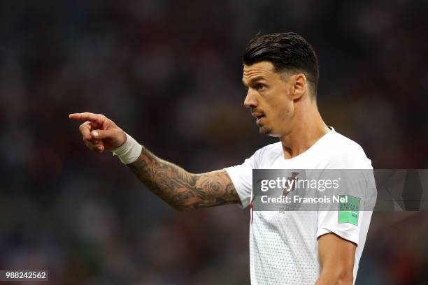 Jose Fonte of Portugal gives his team instructions during the 2018 FIFA World Cup Russia Round of 16 match between Uruguay and Portugal at Fisht...