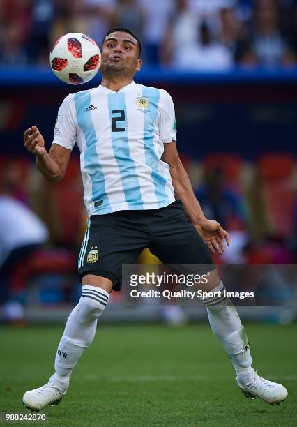 Gabriel Mercado of Argentina controls the ball during the 2018 FIFA World Cup Russia Round of 16 match between France and Argentina at Kazan Arena on...