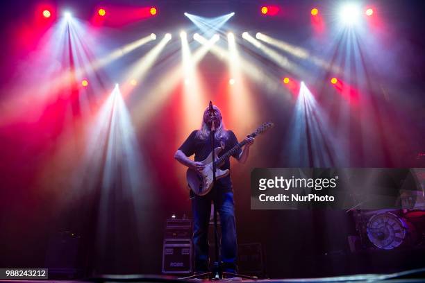 Singer Rosendo performs during a live concert in Burgos, Spain on June 30, 2018.