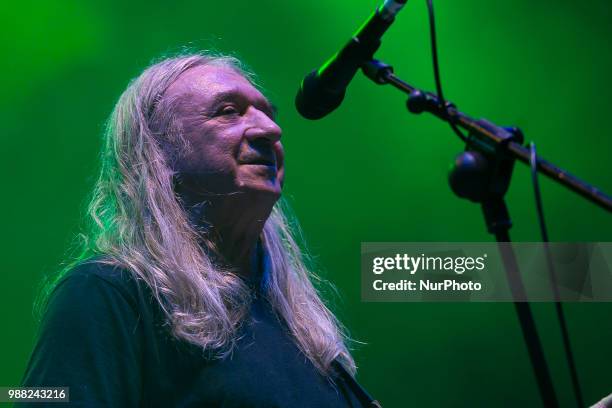 Singer Rosendo performs during a live concert in Burgos, Spain on June 30, 2018.