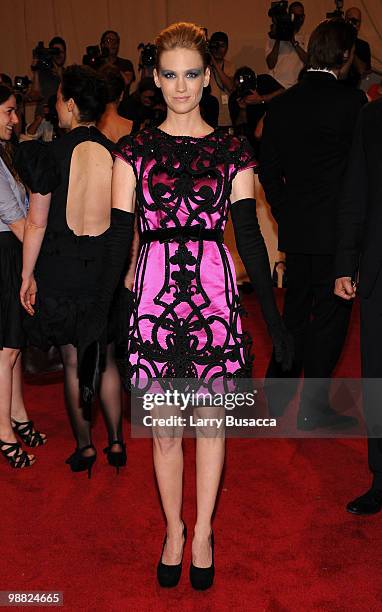 Actress January Jones attends the Costume Institute Gala Benefit to celebrate the opening of the "American Woman: Fashioning a National Identity"...