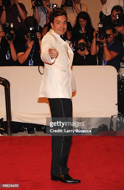 Personality Jimmy Fallon attends the Costume Institute Gala Benefit to celebrate the opening of the "American Woman: Fashioning a National Identity"...