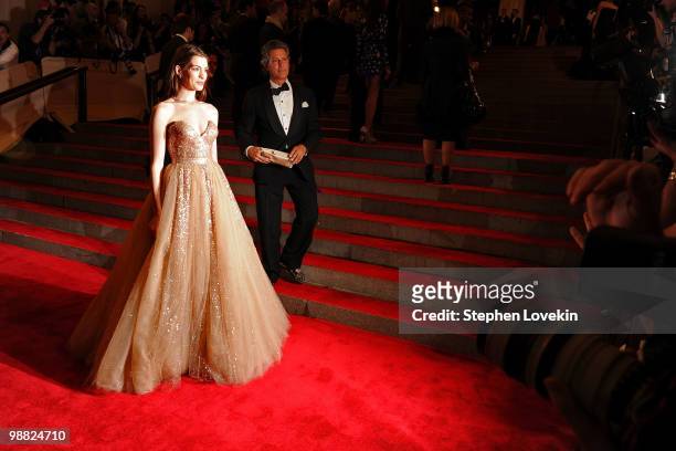 Actress Anne Hathaway attends the Costume Institute Gala Benefit to celebrate the opening of the "American Woman: Fashioning a National Identity"...