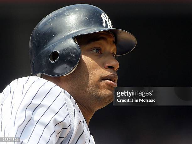 Robinson Cano of the New York Yankees runs against the Chicago White Sox on May 2, 2010 at Yankee Stadium in the Bronx borough of New York City.