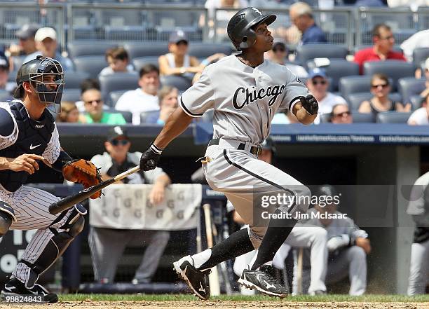 Juan Pierre of the Chicago White Sox in action against the New York Yankees on May 2, 2010 at Yankee Stadium in the Bronx borough of New York City....