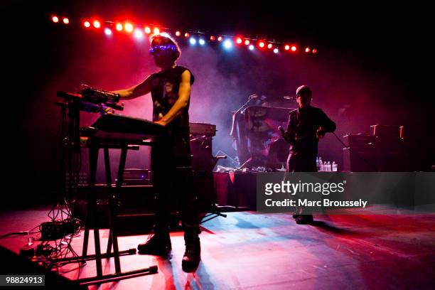 Martin Rev and Alan Vega of Suicide perform on stage at Hammersmith Apollo on May 3, 2010 in London, England.
