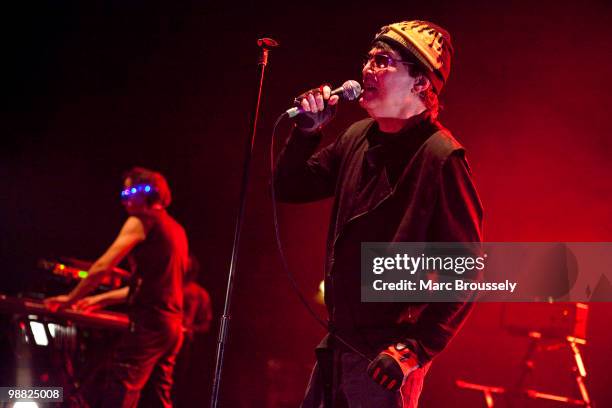 Martin Rev and Alan Vega of Suicide perform on stage at Hammersmith Apollo on May 3, 2010 in London, England.