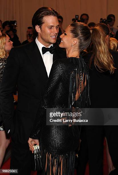 Player Tom Brady and model Gisele Bundchen attend the Costume Institute Gala Benefit to celebrate the opening of the "American Woman: Fashioning a...