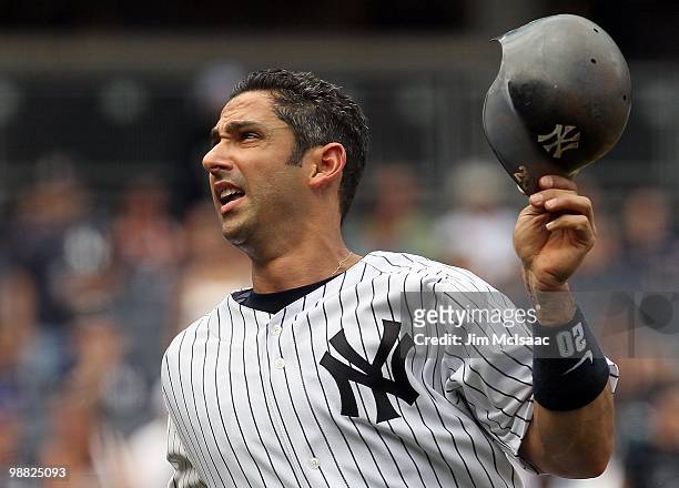 Jorge Posada of the New York Yankees in action against the Chicago White Sox on May 2, 2010 at Yankee Stadium in the Bronx borough of New York City....