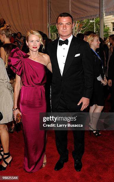 Actors Naomi Watts and Liev Schreiber attend the Costume Institute Gala Benefit to celebrate the opening of the "American Woman: Fashioning a...