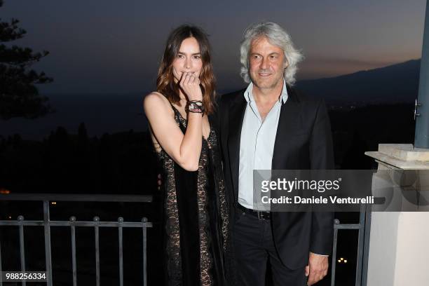 Kasia Smutniak and Domenico Procacci attend the Nastri D'Argento cocktail party on June 30, 2018 in Taormina, Italy.