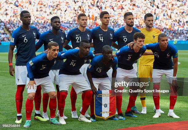 France team line up for the group photo prior to the 2018 FIFA World Cup Russia Round of 16 match between France and Argentina at Kazan Arena on June...