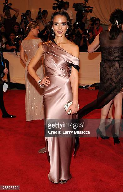 Actress Jessica Alba attends the Costume Institute Gala Benefit to celebrate the opening of the "American Woman: Fashioning a National Identity"...