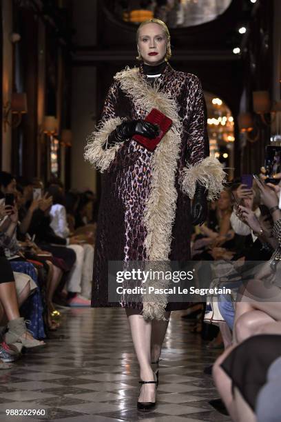 Gwendoline Christie walks the runway during Miu Miu 2019 Cruise Collection Show at Hotel Regina on June 30, 2018 in Paris, France.