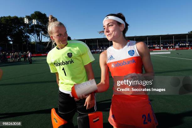 Anne Veenendaal of Holland Women, Eva de Goede of Holland Women during the Rabobank 4-Nations trophy match between Holland v Japan at the Hockeyclub...