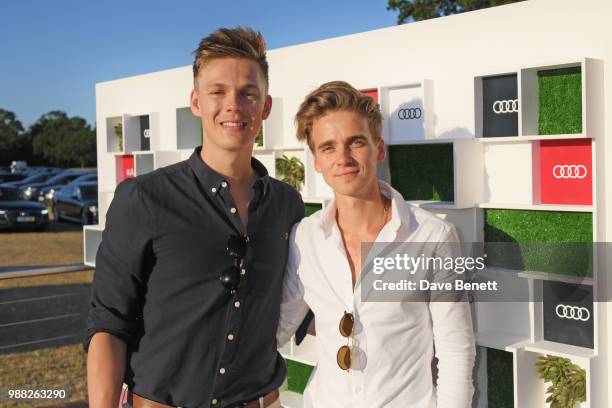 Caspar Lee and Joe Sugg attend the Audi Polo Challenge at Coworth Park Polo Club on June 30, 2018 in Ascot, England.