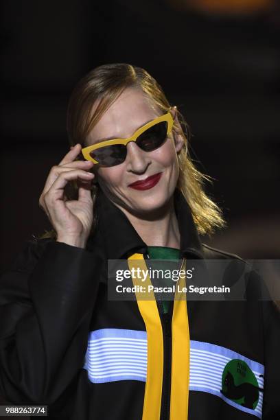 Uma Thurman walks the runway during Miu Miu 2019 Cruise Collection Show at Hotel Regina on June 30, 2018 in Paris, France.