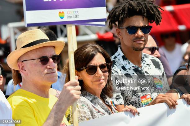 Mayor of Paris Anne Hidalgo attends the Gay Pride parade in Paris on June 30, 2018.