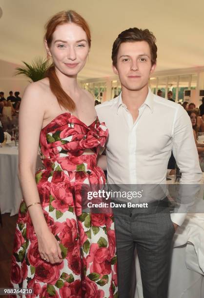 Eleanor Tomlinson and Tom Holland attend the Audi Polo Challenge at Coworth Park Polo Club on June 30, 2018 in Ascot, England.