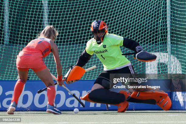 Lauren Stam of Holland Women, Anne Veenendaal of Holland Women during the Rabobank 4-Nations trophy match between Holland v Japan at the Hockeyclub...