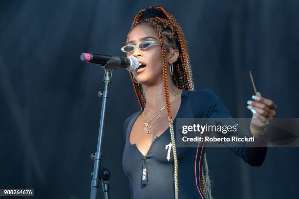 Diana Debrito, best known as her stage name IAMDBB, performs on King Tut's stage during TRNSMT Festival Day 2 at Glasgow Green on June 30, 2018 in...