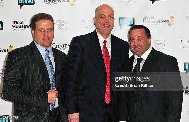 Chris Manzo, Al Manzo, and Joe Giudice attend Bravo's "The Real Housewives of New Jersey" season two premiere at The Brownstone on May 3, 2010 in...