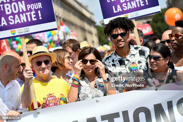 Mayor of Paris Anne Hidalgo attends the Gay Pride parade in Paris on June 30, 2018.