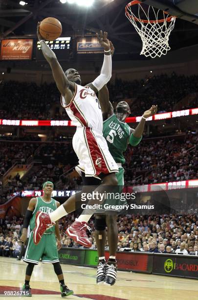 Hickson of the Cleveland Cavaliers gets in for a dunk past Kevin Garnett of the Boston Celtics during Game Two of the Eastern Conference Semifinals...