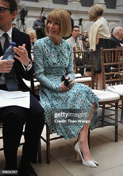 Anna Wintour attends the press preview for the "American Woman: Fashioning A National Identity" Costume Institute exhibition at The Metropolitan...