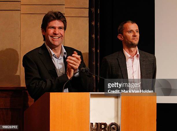 Director/Producer, Greg Barker and producer John Battsek speak at the HBO documentary screening of "Sergio" at HBO Theater on May 3, 2010 in New York...