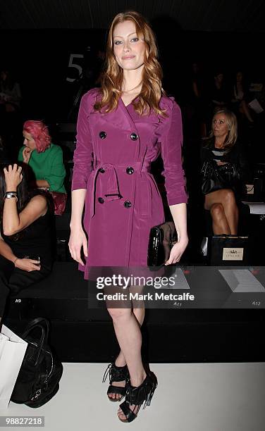 Model Alyssa Sutherland attends the front row of the Little Joe Woman collection show on the second day of Rosemount Australian Fashion Week...