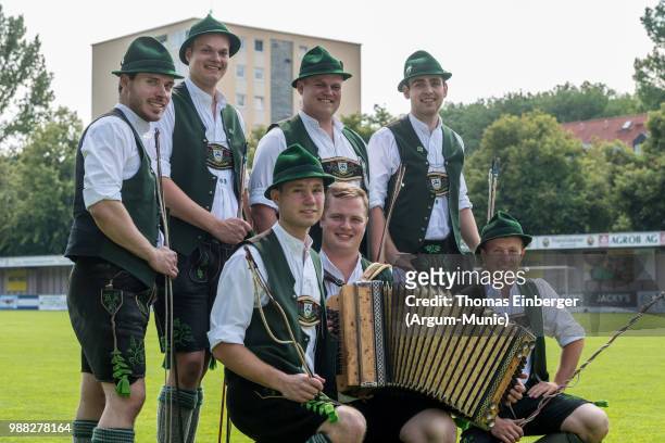 Traditional Bavarian "Goaßlschnoizer" during the Erich Greipl Tribute Tournament under the patronage of Barbara Stamm, President of the Bavarian...