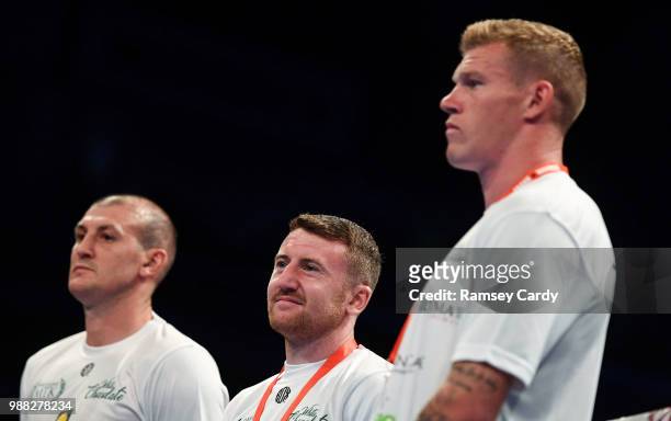 Antrim , United Kingdom - 30 June 2018; Republic of Ireland international James McClean and boxer Paddy Barnes in the corner of Tyrone McCullough at...