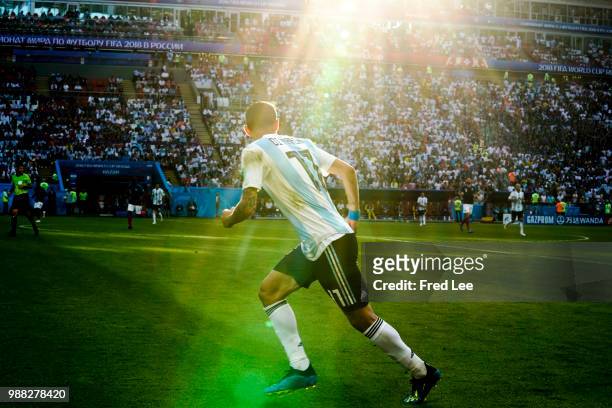 Angel Di Maria of Argentina reacts during the 2018 FIFA World Cup Russia Round of 16 match between France and Argentina at Kazan Arena on June 30,...