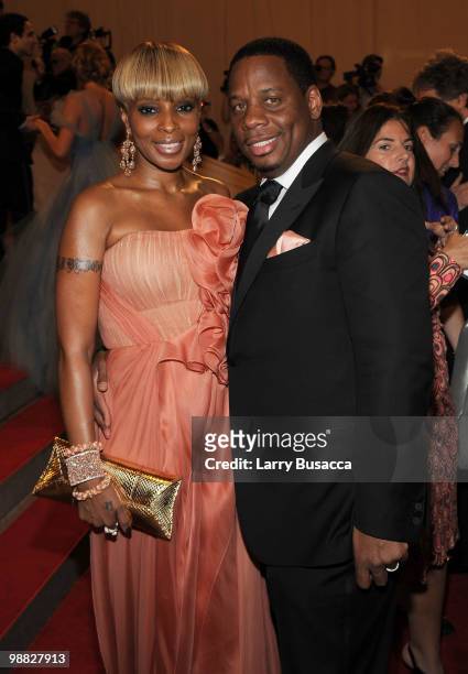 Singer Mary J. Blige and Kendu Isaacs attend the Costume Institute Gala Benefit to celebrate the opening of the "American Woman: Fashioning a...