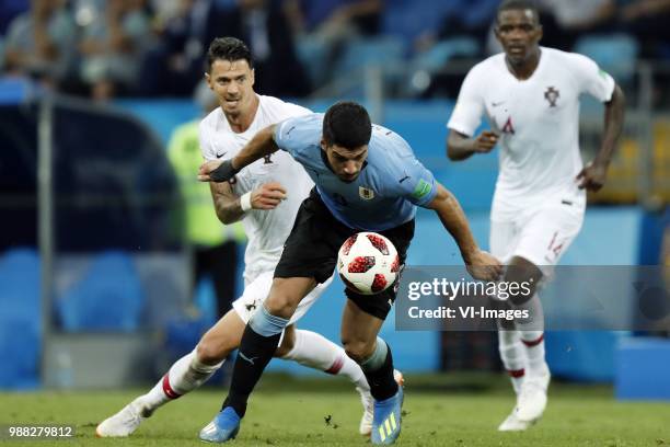 Jose Fonte of Portugal, Luis Suarez of Uruguay during the 2018 FIFA World Cup Russia round of 16 match between Uruguay and at the Fisht Stadium on...