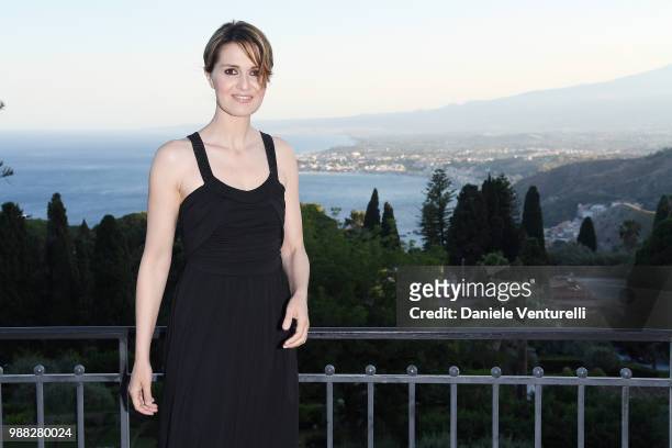 Paola Cortellesi attends the Nastri D'Argento cocktail party on June 30, 2018 in Taormina, Italy.