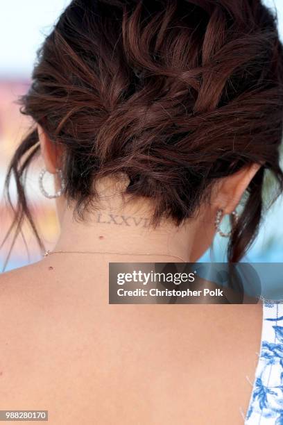 Selena Gomez, tattoo detail, attends the Columbia Pictures and Sony Pictures Animation's world premiere of 'Hotel Transylvania 3: Summer Vacation' at...