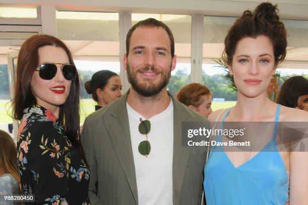 Katie McGrath, Sam Claflin and Jessica de Gouw attend the Audi Polo Challenge at Coworth Park Polo Club on June 30, 2018 in Ascot, England.