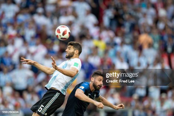 Federico Fazio of Argentina in action during the 2018 FIFA World Cup Russia Round of 16 match between France and Argentina at Kazan Arena on June 30,...